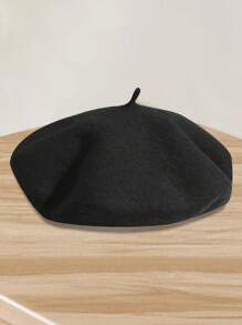 1 pieza Boina retro de unicolor para mujer, ligera y versátil, adecuada para fiestas y uso diario, Boina negra, Verano, Playa - Negro - Ver 2