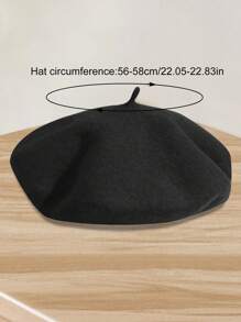 1 pieza Boina retro de unicolor para mujer, ligera y versátil, adecuada para fiestas y uso diario, Boina negra, Verano, Playa - Negro - Ver 8