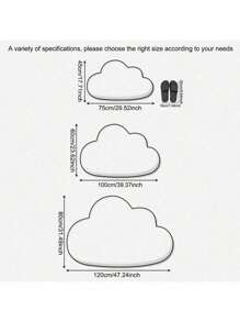 1 件兔毛卡通白云形防滑客厅卧室地毯地毯，房间装饰毛绒床边垫，客厅不对称地毯 - 白色 - 查看 2