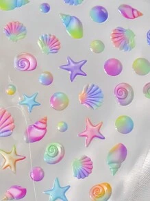 1片5D立體浮雕甲貼，薄而堅韌，透明黏膠彩貝海星珍珠甲貼，適用於小女孩亞克力甲油裝飾甲貼DIY - 彩色 - 查看 3