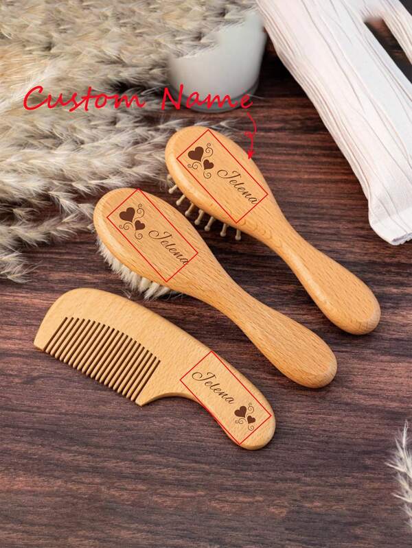 1pc Personalized Customizable Name Baby Brush And Comb Set, Custom Name Baby Hairbrush, Wooden Engraved Baby Hairbrush, Baby Hairbrush Baby Head Massager For Newborn Hairbrush Baby Shower Personalized Gift Baby Brush Set And Gentle For Baby Scalp, Personalized Newborn Brush And Comb Set Baby Shower Home Decor Gift Winter Christmas Eve Gift Back To School Winter Gift Ideas Boys Girls Valentine's Day, Gift For Kids, Gift For Friends Gifts Birthday Graduation