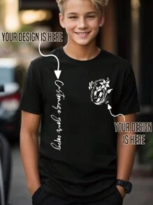 Camiseta Personalizada Primavera/Verão para Adolescentes, Texto/Mensagem/Nome/Saudação Personalizáveis, Gráficos de Família/Animal de Estimação/Ídolo/Anime/Foto de Amigo, Impressão de Logo, Presente Significativo, Presente Especial, Esportes Casuais ao Ar Livre, Uniformes de Grupo, Esportes Escolares, Presente para Melhor Amigo, Volta às Aulas, Roupa de Festa, Presente-Surpresa, Presente de Pegadinha, Ano Novo Chinês, Presente de Dia dos Namorados - Preto - Visão 1