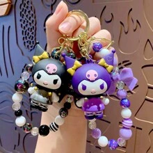Sanrio 1 szt. Sanrio Kuromi Cartoon Bransoletka z koralików, brelok, zawieszka do torby, kreatywny słodki prezent dla pary, pluszowa lalka, brelok