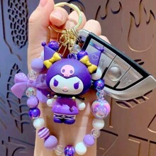 Sanrio 1 szt. Sanrio Kuromi Cartoon Bransoletka z koralików, brelok, zawieszka do torby, kreatywny słodki prezent dla pary, pluszowa lalka, brelok