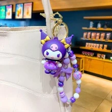 Sanrio 1 szt. Sanrio Kuromi Cartoon Bransoletka z koralików, brelok, zawieszka do torby, kreatywny słodki prezent dla pary, pluszowa lalka, brelok