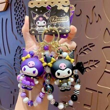 Sanrio 1 szt. Sanrio Kuromi Cartoon Bransoletka z koralików, brelok, zawieszka do torby, kreatywny słodki prezent dla pary, pluszowa lalka, brelok