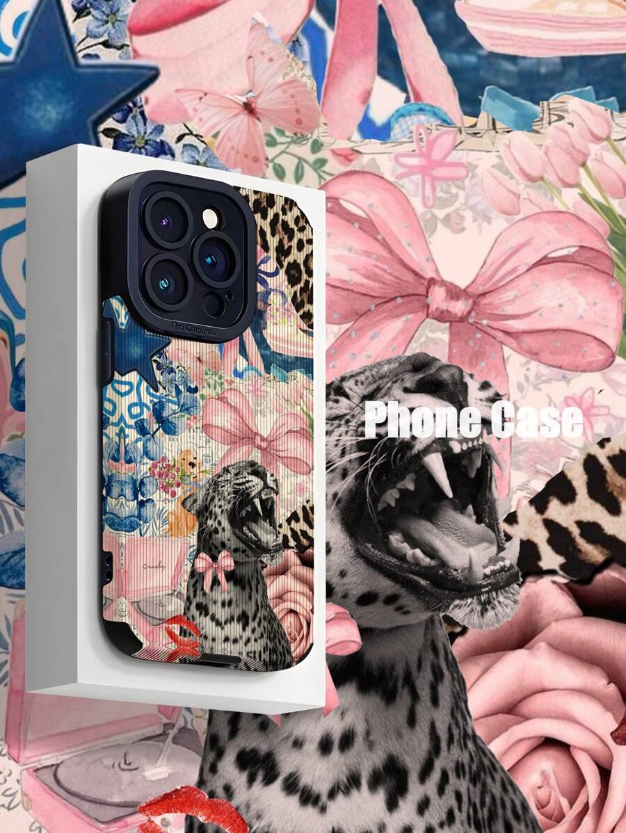 1 件时尚豹纹蝴蝶结和拼贴图案仿皮软保护手机壳，适用于 Apple 和