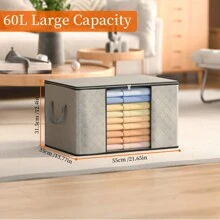6 Pack 60L Storage Bag Large Storage Box With Lid Reinforced Handles Not Easy To Tear, For Clothes Duvets Pillows Storage Boxes, Moving Boxes With Window Foldable - Xám - Xem 4