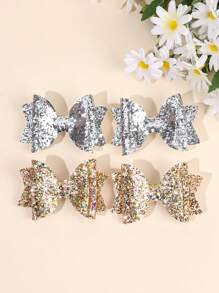 4/8pcs Glitter Hair Bows For Girls Sparkling Gold Silver Glitter Bow Hair Clips Red Black White Solid Color Glitter Bow Hairpins Headgear Shiny Bow Barrettes Girls Holiday Outfit Decor Headpiece Kids Baby Hair Accessories