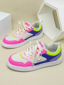 Dopamine-Inspired Fashionable Outdoor Skate Shoes, Lace-Up, Round Toe, Low-Top, Versatile, Suitable For Gift, Casual Wear, Party, Sports For Women - 彩色 - 查看 6