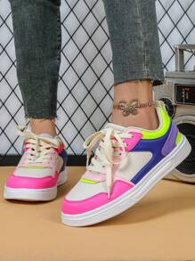 Dopamine-Inspired Fashionable Outdoor Skate Shoes, Lace-Up, Round Toe, Low-Top, Versatile, Suitable For Gift, Casual Wear, Party, Sports For Women - 彩色 - 查看 3