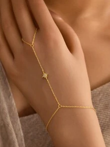 1 pieza Anillo y brazalete de estrella de ocho puntas con diamante de plata esterlina 925, brazalete de oro, adecuado para que las señoras lo usen a diario/en fiestas/en citas