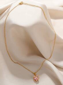 1 件时尚人造红水晶心形项链女士金色不锈钢玫瑰箭头吊坠项链情人节礼物 - 金黃色 - 查看 8