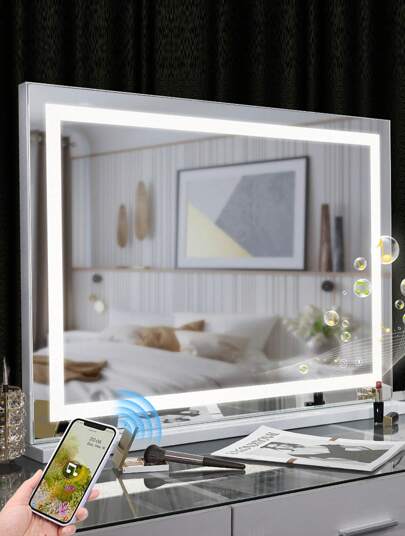 FENCHILIN Illuminated Spiegel Bluetooth Can Adjust Verlichting Effects Wall/Desktop Dual Purpose Makeup Bathroom Size Wit 80cm 58cm view 9