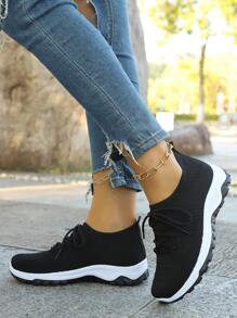 1 Pair New Black Lace-Up Breathable Non-Slip Women's Sports Shoes, Suitable For School, Running, Casual, Work, Workout, Hiking, Party, Hangout, Dating, Versatile Lightweight Low-Top Sneakers