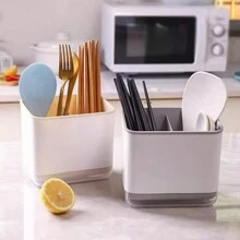 1pc/2pcs/3pcs Double-Layer Three-Compartment Fork And Spoon Drip Tray, Water-Draining Chopsticks Basket, Minimalist Kitchenware Drainage Rack, Ventilation Storage Box For Utensils