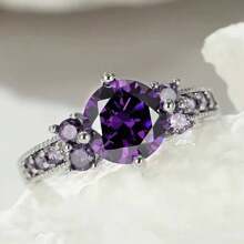 Elegant Luxury 925 Sterling Silver Purple Synthetic Zirconia Ring, Bridal Engagement Wedding Anniversary Gift, Birthstone Ring For Women - Purple - View 6