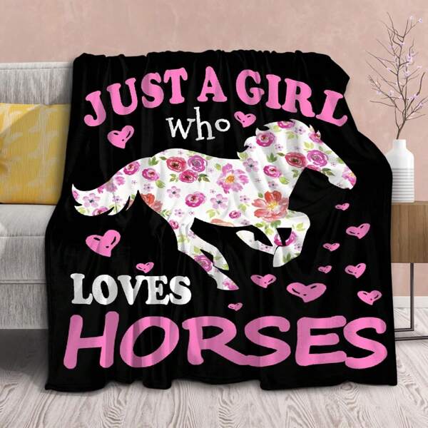 Horse Blanket Gift For Girls Women Plush-Just A Girl Who Loves Horses Comfy Throws Cowboy Western Lightweight Sheet Pony Bedding Quilt Soft Flannel Blankets For Couch Chair Travel