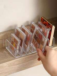1pc Clear Acrylic Divided Eyeshadow Palette, Makeup Organizer Tray For Blush, Powder, Desktop Cosmetic Storage Rack With 7 Compartments For Phone, Remote Controllers In Bedroom/Dorm