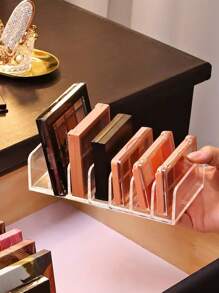 1pc Clear Acrylic Divided Eyeshadow Palette, Makeup Organizer Tray For Blush, Powder, Desktop Cosmetic Storage Rack With 7 Compartments For Phone, Remote Controllers In Bedroom/Dorm