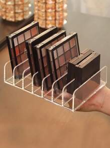 1pc Clear Acrylic Divided Eyeshadow Palette, Makeup Organizer Tray For Blush, Powder, Desktop Cosmetic Storage Rack With 7 Compartments For Phone, Remote Controllers In Bedroom/Dorm