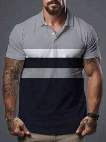 Herren Sommer Poloshirt Knopfkragen Kurzarm Pullover Casual Sports Gestreiftes Revers Herren T-Shirt Tops