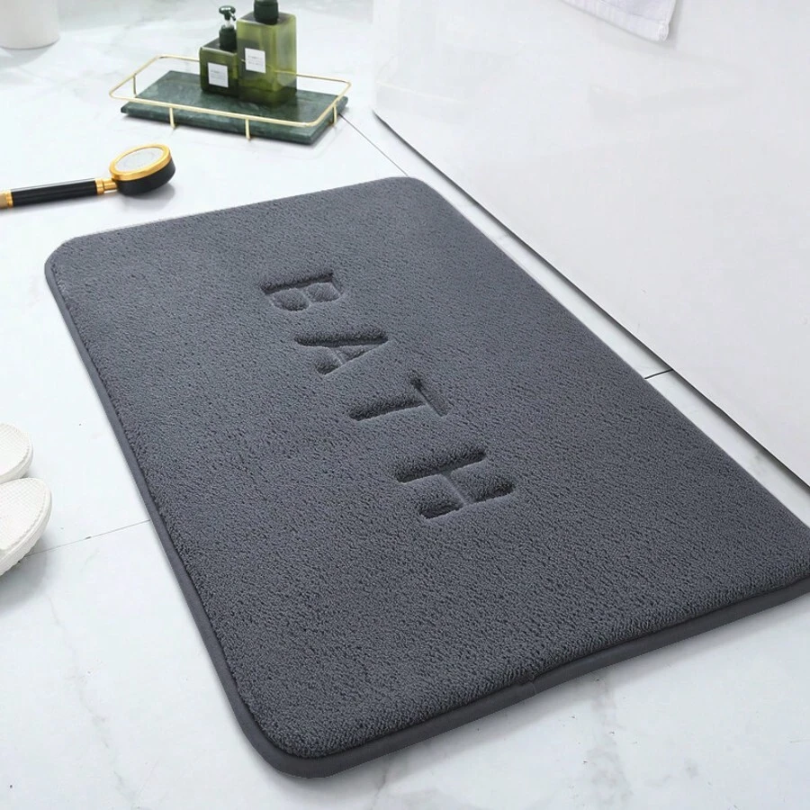 Thick Flannel Absorbent Bath Mat, Embroidered Bathroom Shower Room Solid Color Non-Slip Carpet, Soft Foot Mat, Dirt-Resistant Doormat Entryway Decor