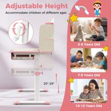 Homasis Kids Multifunctional Study Table Study Desk W/ Tiltable Desktop Book Stand - Pink - View 8
