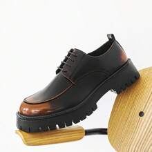 Men's Retro Black Glossy Leather Shoes, Orange Gradient Design, Thick Sole Non-Slip Wear-Resistant Business Casual Shoes, British Style Derby Shoes, Fashion Versatile Elevator Shoes, Personalized High-Gloss Patent Leather Shoes, Autumn/Winter New Stylish Sneakers