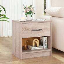 Modern Nightstand Bedside Table With Drawer Open Storage Shelf For Small Spaces Light Gray/Oak&White/Natural&White/Natural/White/Dark Gray - 自然的 - 查看 1