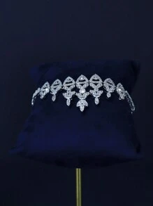 5 件奢华白金镀叶流苏新娘首饰套装，包括项链、手镯、耳环、戒指，镶嵌白色方晶锆石，适合尼日利亚和沙特阿拉伯新娘、婚礼、派对、周年纪念礼物（礼盒包装） - 幾何形 - 查看 6