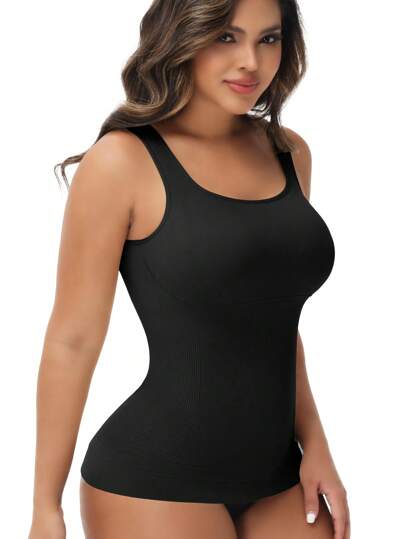 Women Tummy Control Shapewear Cami Camisole Tank Top Body Shaper Vest Abdomen Compression Slimming Underwear Undershirts Shaping Tops Shirts Scoop Neck