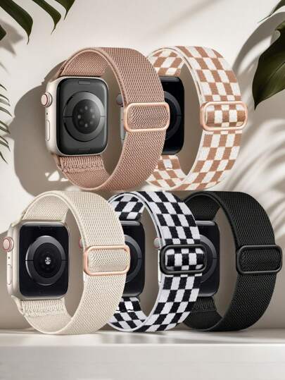 5 条装编织弹性尼龙运动单圈表带，兼容 表带 38 毫米 40 毫米 41 毫米 42 毫米 44 毫米 45 毫米 46 毫米 49 毫米，男女通用，尼龙弹性表带腕带，兼容 Series 11 10 9 8 7 6 SE 5 4 3 2 1 Ultra，情侣新年礼物情人节