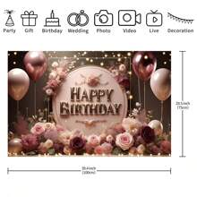 1PC Balon reutilizabil cu flori de trandafir roz, tema de zi de naștere, petrecere de aniversare, prăjituri pentru masă, banner decorativ din pânză din spate, decorat perfect, perete din camera de petrecere de zi de naștere, pânză din spate, accesorii de studio, nu este nevoie de energie 82,7*59,1/59,1*39,4/39,4*29,5 inci - Multicolor - Vizualizare 3