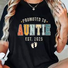 Cotton Promoted To Auntie 2025 Soon To Be Aunt 2025 Auntie Est 2025 T-Shirt - Black - View 1