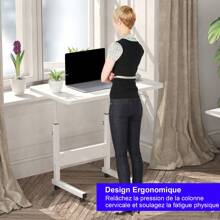 Table Roulant de Lit Canapé pour Ordinateur Portable Hauteur Réglable Table d'appoint Support d'ordinateur Table avec 4 Roulettes Verrouillables, Érable Blanc/Noir