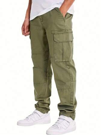 1pc Men's Slim Fit Military Green Casual Jeans