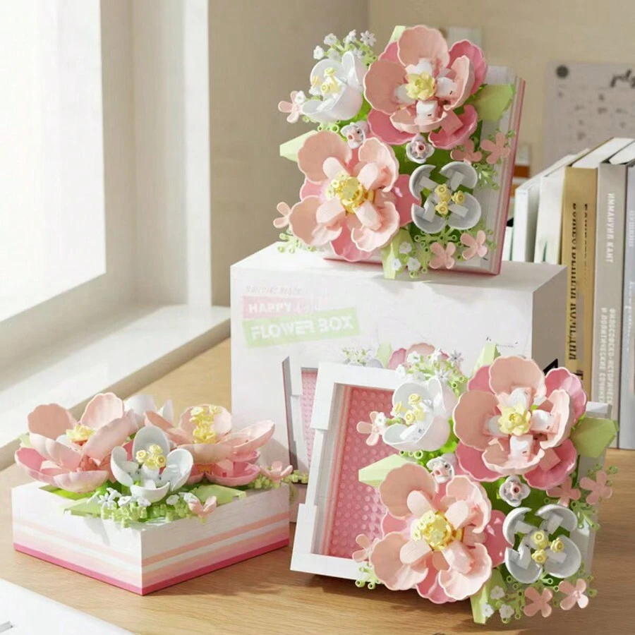 Flower Box Micro-Particle Assembled Building Block Toys DIY Creative Holiday Gifts, Decoration For Desk, Valentine's Day, Mother's Day
