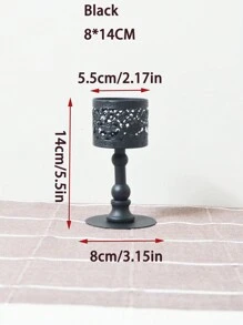 1 pieza Soporte de vela negro adecuado para la decoración de la chimenea, soporte de vela para la mesa del comedor, decoración clásica calada, decoración del centro de mesa para fiesta, decoración de ambiente, accesorios para cena romántica a la luz de las velas