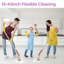 7 In 1 Electric Spin Scrubber For Bathroom Cleaning - Power Scrub Brush With Long Handle - 7 Replaceable Brush Heads - Floor Scrubber For Cleaning Bathroom Floor Toilet - Convenient And Effective (Pink+Purple)