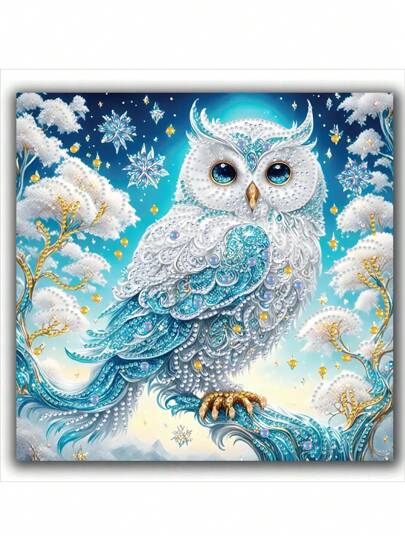 雪鸮 DIY 5D 异形水晶部分钻石画套件马赛克闪闪发光的艺术制作过程，适用于家庭墙面装饰不对称部分钻水晶钻，客厅、卧室帆布墙面装饰，礼物 - 30x30cm 无框