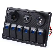 HYYKJ-US LED Switching Panel Car Boat Double Switch 6-Speed Switchboard Voltmeter 12V-24V - 1 - View 4