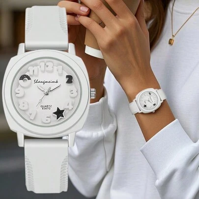 1pc Women Fashionable Minimalist Cute Casual Silicone Band Quartz Wrist Watch
