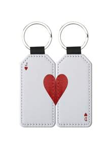 Customized Ace Of Hearts Two-Piece Keychain Set For Couples, Anniversary, Or Wedding, Matching Playing Card Leatherette Keyfobs, Keyrings