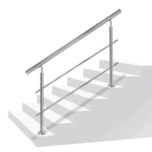 XMTECH 80/100/120/150/160/180/200 cm Edelstahl Handlauf Treppengeländer für Innen und Außen mit 2 Pfosten, geeignet für Treppen, Brüstung, Balkon 0/2/3/5 Querstreben