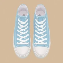 1 Pair Ladies Canvas Shoes Women High Top Platform Trainers Lace Up Pumps Plimsolls Fashion Sneakers Casual Canvas Tennis Shoes For Women - Light Blue - View 5