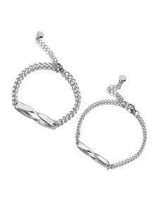 2pcs Customized Stainless Steel Couple Bracelets Set, Men&Women Bracelet, Personalized Names & Anniversaries, Valentine's Day Gift, With Gift, Boyfriend And Girlfriend Promise Mobius Bracelets For Anniversary,School Supplies,Back To School,For Office,For School,For Classroom,For Teacher Gifts,For University,For Colleague,For Dorm Rooms,For Teacher,For Boys And Girls,For Teenagers,Junior High School Students,Middle School Students,High School Senior High School Students,College Students,University Students,Freshman,Sophomore,Underclassmen - Multicolor - View 5