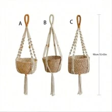 1pc/3pcs Macrame Plant Hanger, Indoor Hanging Planter Basket Holder With Wood Beads, Decorative Flower Pot Holder With Tassels, No Basket Room Decor Bedroom Decor Home Decor Wall Decor