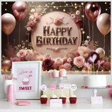 1PC Balon reutilizabil cu flori de trandafir roz, tema de zi de naștere, petrecere de aniversare, prăjituri pentru masă, banner decorativ din pânză din spate, decorat perfect, perete din camera de petrecere de zi de naștere, pânză din spate, accesorii de studio, nu este nevoie de energie 82,7*59,1/59,1*39,4/39,4*29,5 inci - Multicolor - Vizualizare 7
