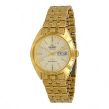 Orient Relógio mecânico automático dourado masculino 3 estrelas, relógio de pulso dourado pequeno vintage para negócios com visor de data, RA-AB0E04